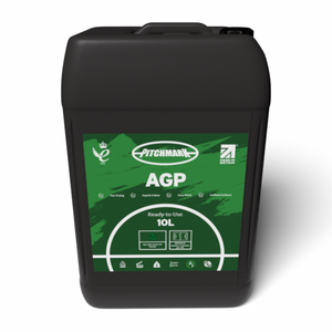 Black AGP 10L ready-to-use line marking paint for artificial surfaces, including rubber crumb & sand-filled astroturf. Ideal for tennis, netball & football courts Black AGP 10L ready-to-use line marking paint for artificial surfaces, including rubber crumb & sand-filled astroturf. Ideal for tennis, netball & football courts