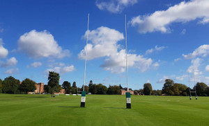13m hinged aluminium rugby posts with hinged adaptors for easier and safer setup