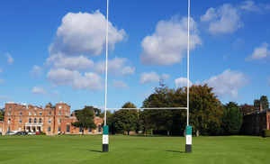 11m Aluminium hinged rugby posts. The Hinged adaptors with high tensile bolts make erection of posts easier and safer