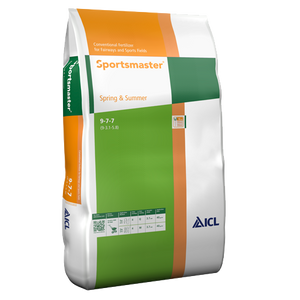 Sportsmaster Spring & Summer 9-7-7 Granular Fertiliser in a 25kg pack size. Six weeks longevity to use between April and September. Sportsmaster Spring & Summer 9-7-7 Granular Fertiliser in a 25kg pack size. Six weeks longevity to use between April and September.