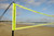 Portable volleyball net in use for beach volleyball