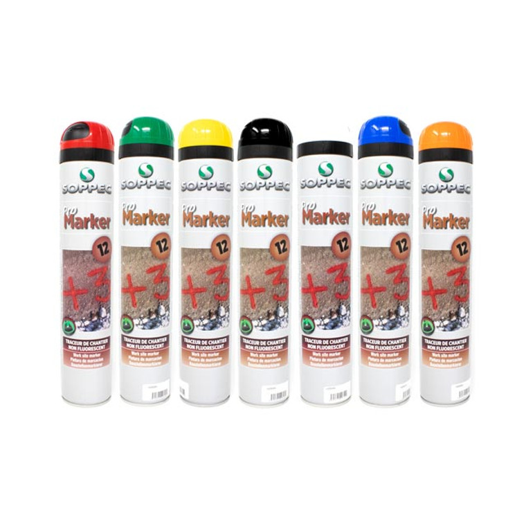 750ml Promarker Aerosol Paint Cans, in colours red, green, yellow, black, white, blue, orange.