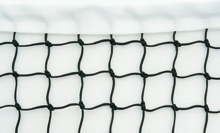 Black Integral Weighted Tennis Net with a vinyl coated nylon headband and PVC covered headline and winding end
