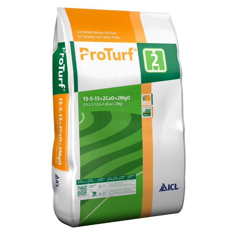 Proturf 15-5-15 Granular Fertiliser, medium to long granule dispersal. Two month longevity, 25kg pack size. Use between March and September.