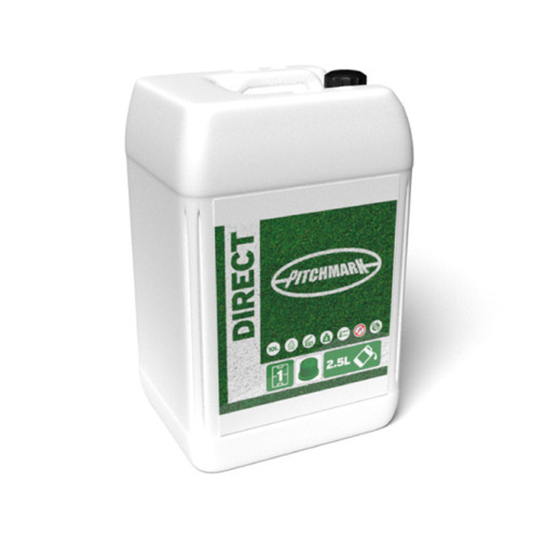 White Direct 10L ready-to-use line marking paint for use with spray line marking machines on grass sports pitches.