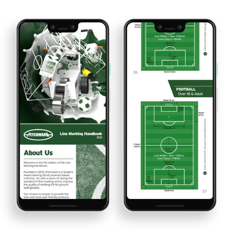 Updated Sports Line Marking Guide handbook for groundsmen containing pitch dimensions for all kinds of sports pitches, courts and tracks. Front Cover.