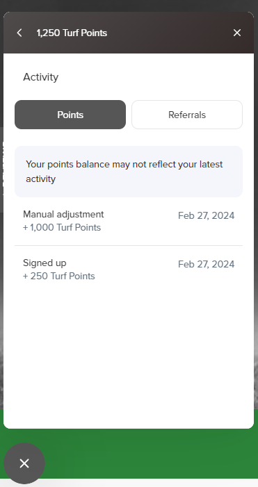 Turf Points - Check Your Activity