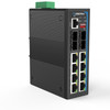 HGW-804SM-PSE - 8x RJ45 + 4x SFP ports Gigabit Ethernet Managed Industrial fiber switch, DIN rail mount, -40 to +75 Celsius, 240W PoE budget