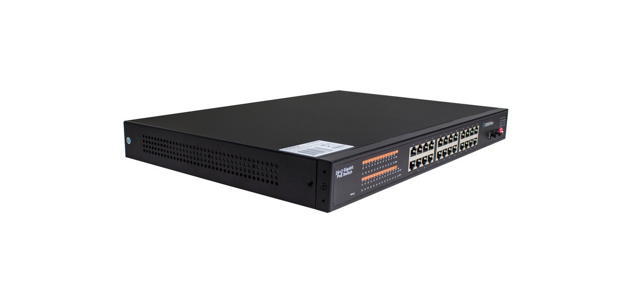 GES-2402A-PSE Gigabit Ethernet 24+2 Gigabit ports high power POE switch - perspective view