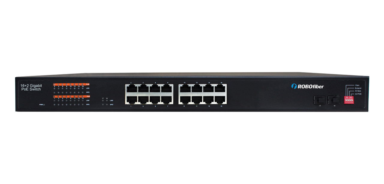 GES-1602A-PSE Gigabit Ethernet 16+2 Gigabit ports high power POE switch - front view