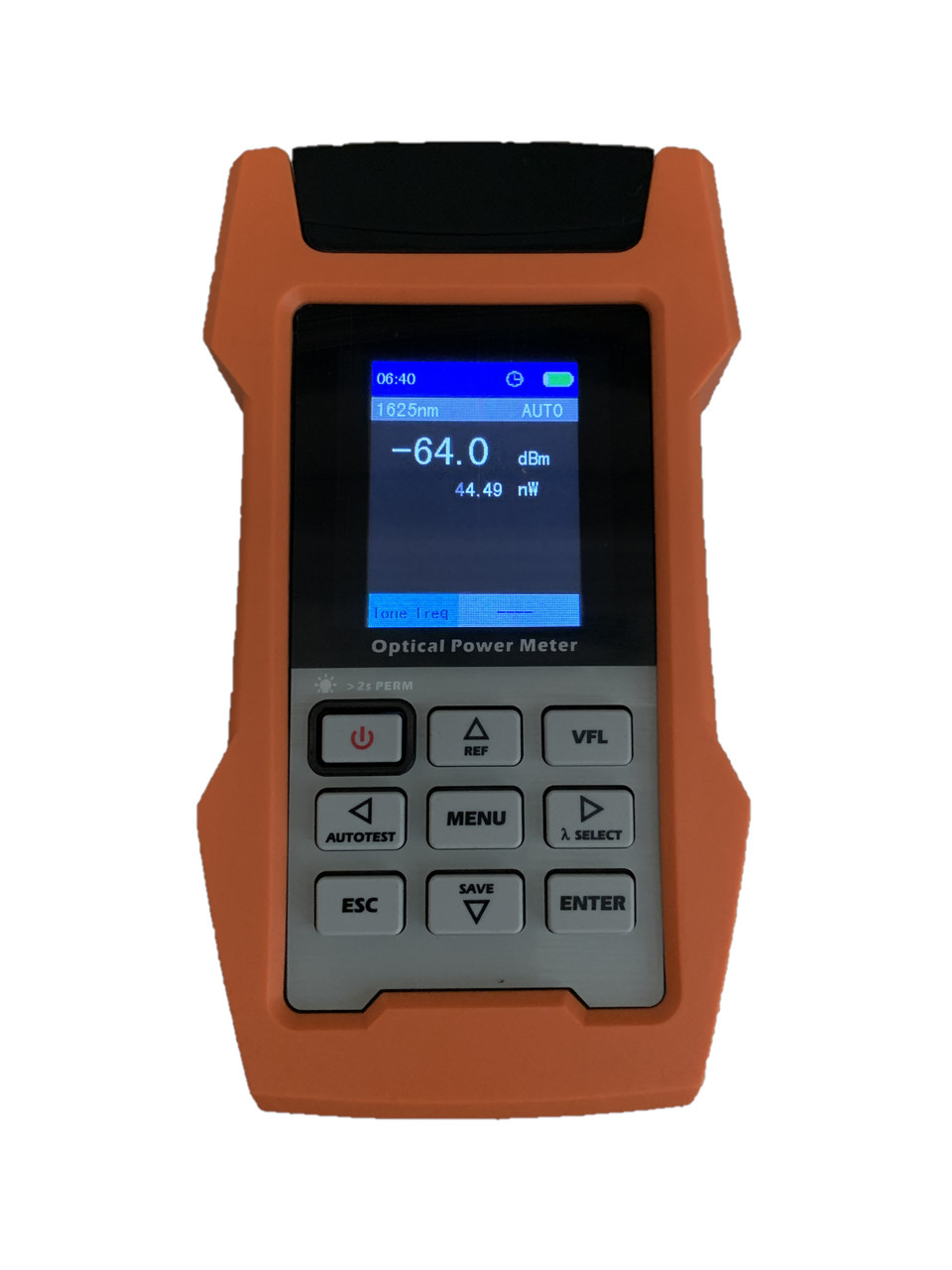 RBOPM-500 - Optical Power Meter for 850/1300/1310/1490/1550/1625nm with internal storage memory and USB connectivity - front panel