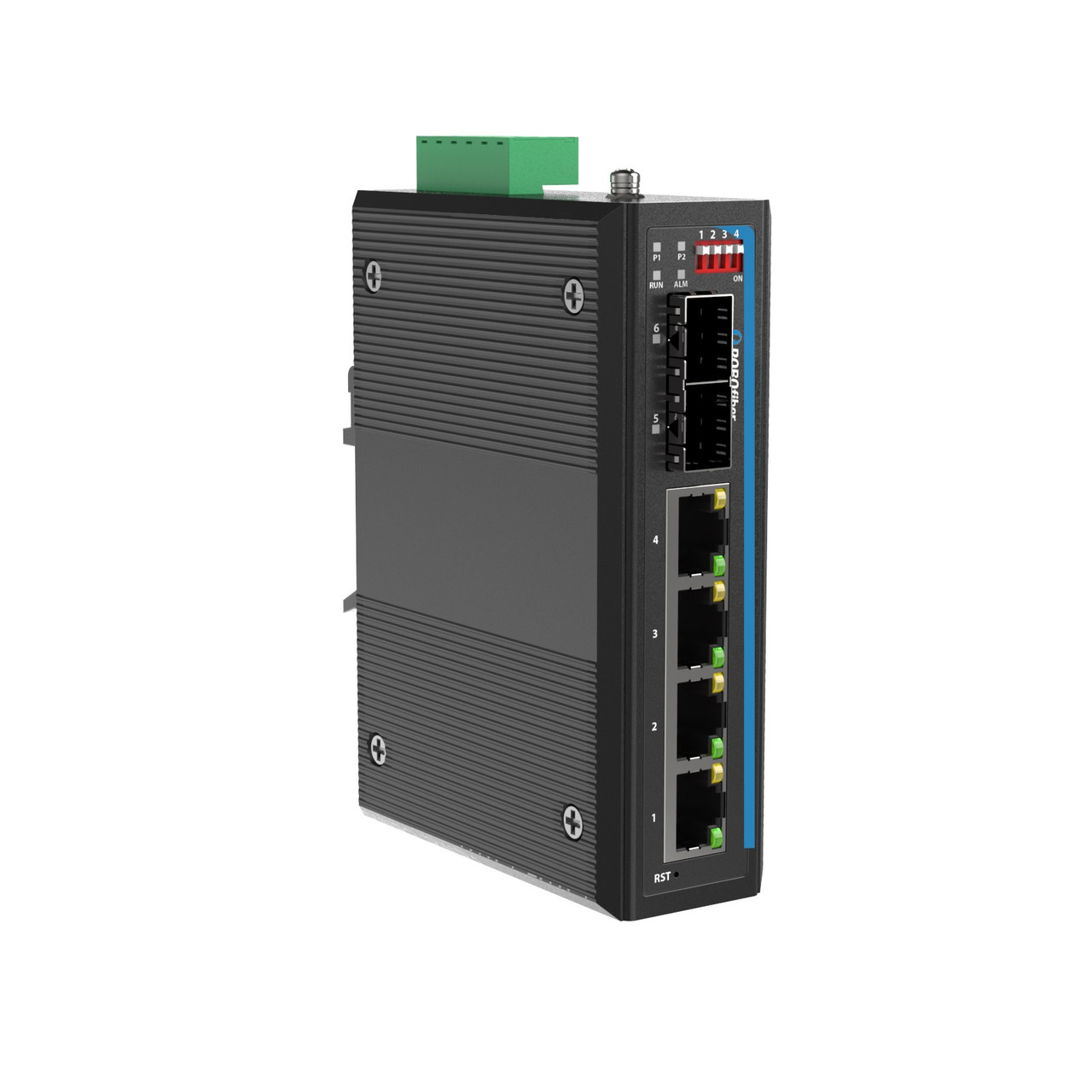 HGW-402LM-PSE - 4x RJ45 + 2x SFP ports Gigabit Ethernet Managed PoE Industrial fiber switch 120W total power, DIN rail mount, -40 to +75 Celsius