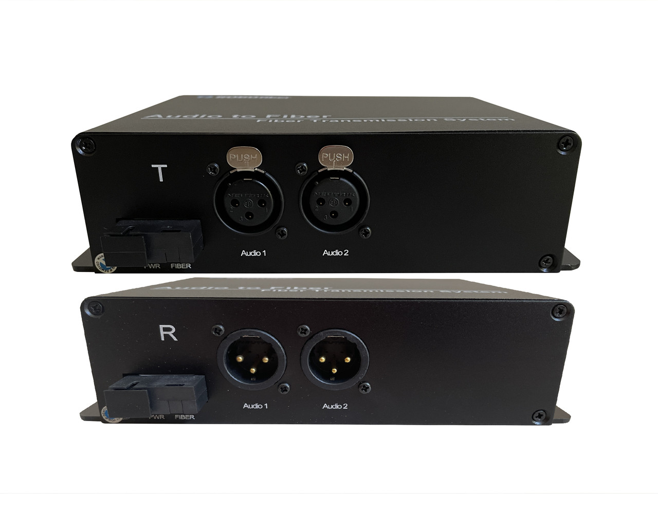 RB-AUDIO02 two XLR balanced audio channels over fiber extender (Transmitter and Receiver) SET of TWO, single strand SMF 20Km or MMF 1Km reach, SC connector