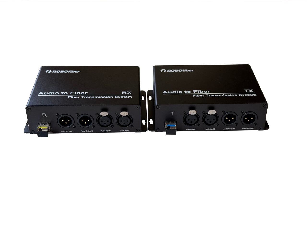 RB-AUDIO02BIDI-SFP two XLR balanced audio channels TWO WAY over fiber extender single strand SMF 20Km or MMF 1Km reach, LC connector, SET of TWO