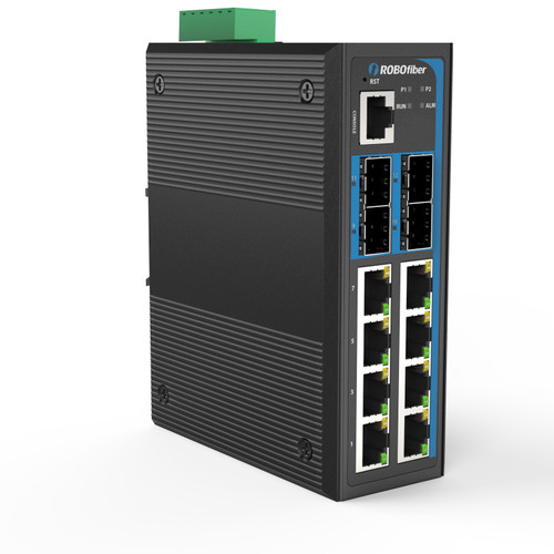 H10-804SM-PSE - 8x Gigabit RJ45 + 2x 1G/2.5G/10G SFP+ ports + 2x 1G/10G SFP+ ports Ethernet Managed PoE Industrial fiber switch 240W total power
