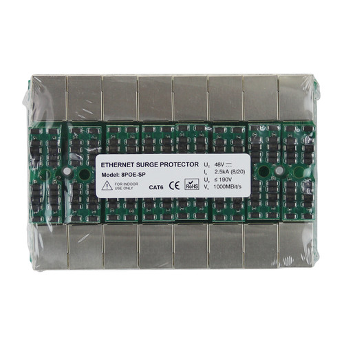 8POE-SP - 8 port Full 8 pin Cat6 RJ45 Gigabit Ethernet surge protector board with PoE support for POE-RM-8 chassis 8POE-SP - 8 port Full 8 pin Cat6 RJ45 Gigabit Ethernet surge protector board with PoE support for POE-RM-8 chassis