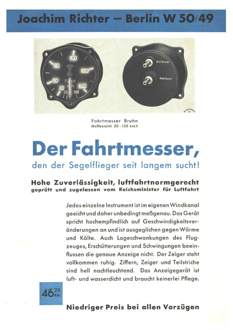 Bruhn Glider Airspeed Indicator Manual (German Language ) Bruhn Glider Airspeed Indicator Manual (German Language )