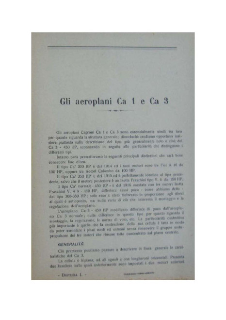 Caproni CA.1  e Ca.3 Descrizione e Funzionamento, (1930)