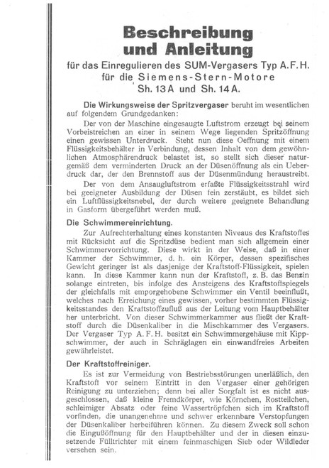 SUM carburetor AFH for Sh 13 A and Sh 14 A -1934 manual,Vergaser AFH fuer Sh 13 A und Sh 14 A -1934 (German language) SUM carburetor AFH for Sh 13 A and Sh 14 A -1934 manual,Vergaser AFH fuer Sh 13 A und Sh 14 A -1934 (German language)
