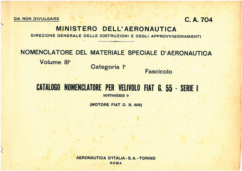 Fiat G.55    Catalogo Nomenclatore ( CA.704) con motore Fiat D.B. 605