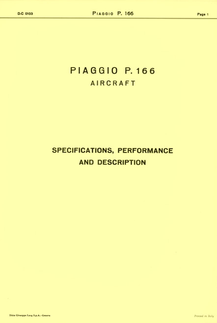 Piaggio P.166 B Aircraft Specifications Performance and Description Manual Piaggio P.166 B Aircraft Specifications Performance and Description Manual