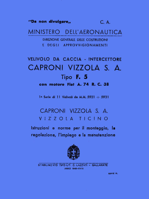 Caproni Vizzola F5 Istruzioni per il Montaggio e la Regolazione (1940 serie 1) Caproni Vizzola F5 Istruzioni per il Montaggio e la Regolazione (1940 serie 1)