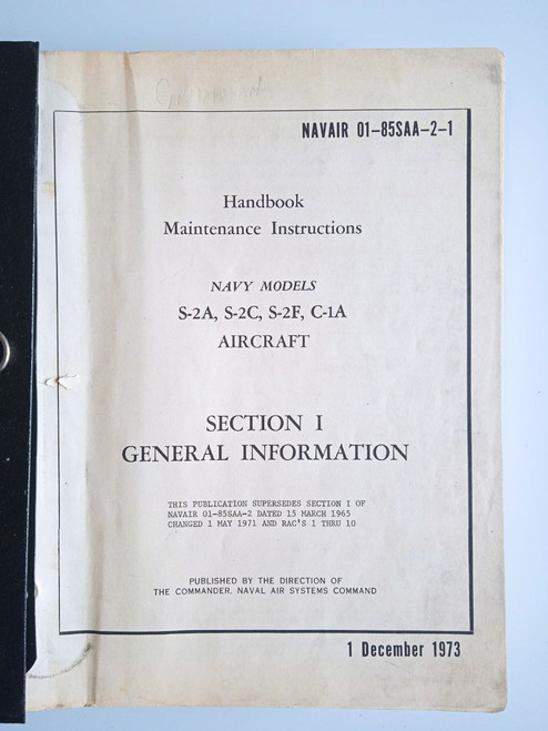 Grumman S-2 A, S-2C, S2F, C1A Aircraft  Maintenance Instructions Manual - General Information | Airframe Group