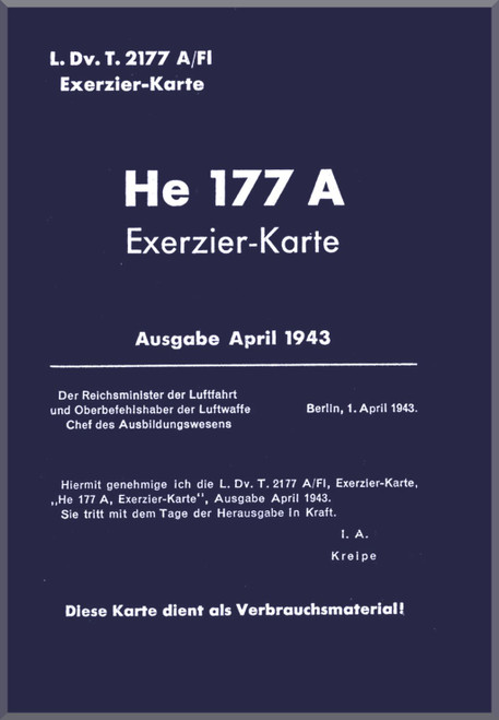 Heinkel He-177 A Aircraft Manual Exerzier-Karte 1943, Heinkel He-177 A Aircraft Manual Exerzier-Karte 1943,