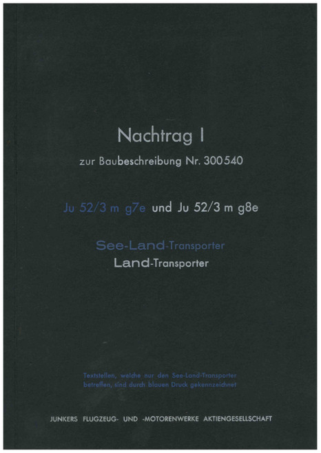 Junkers Ju 52-3m g5e and g6e Supplement, Nachtrag I (German Language)