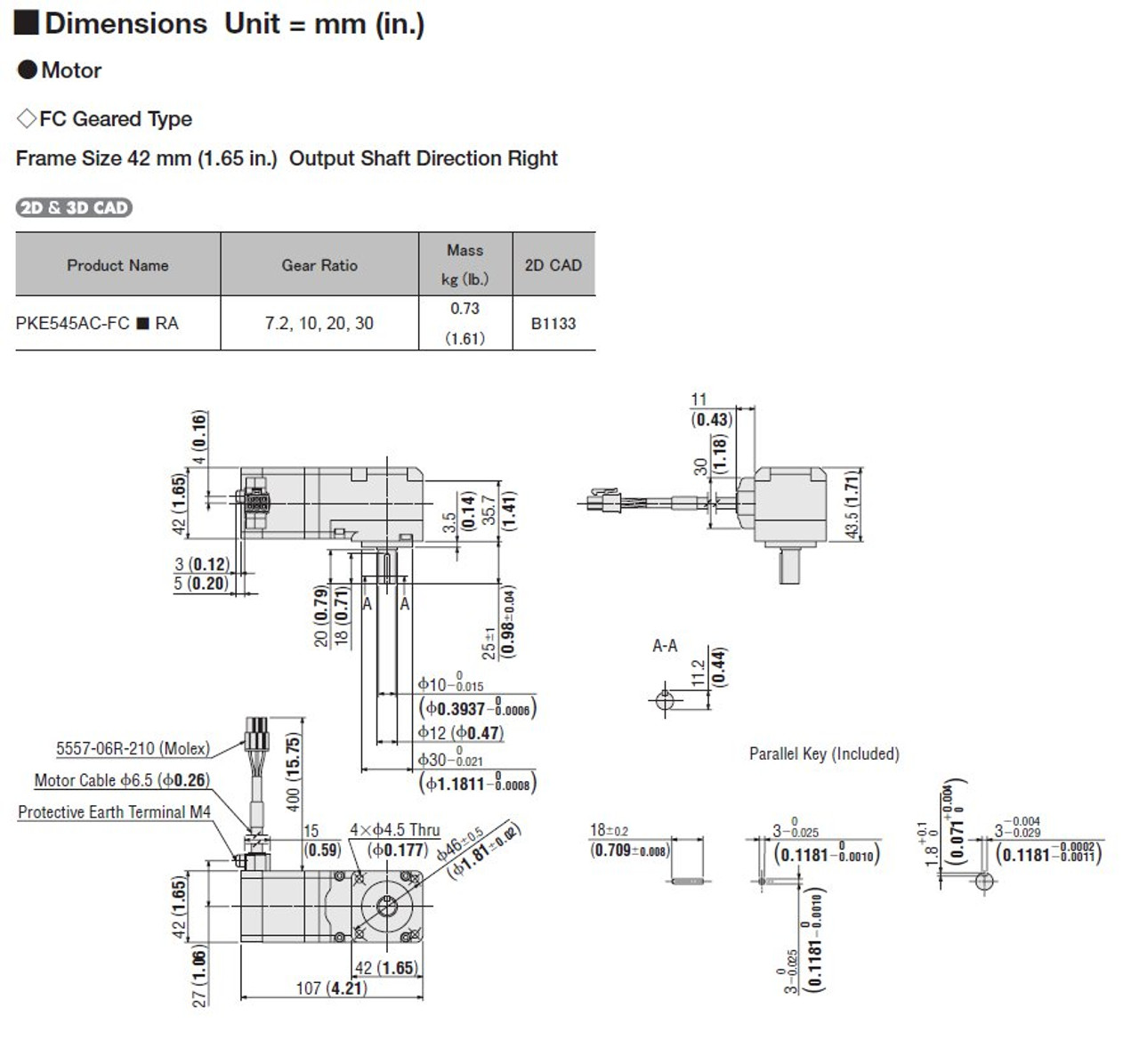 PKE545AC-FC10RA - Dimensions
