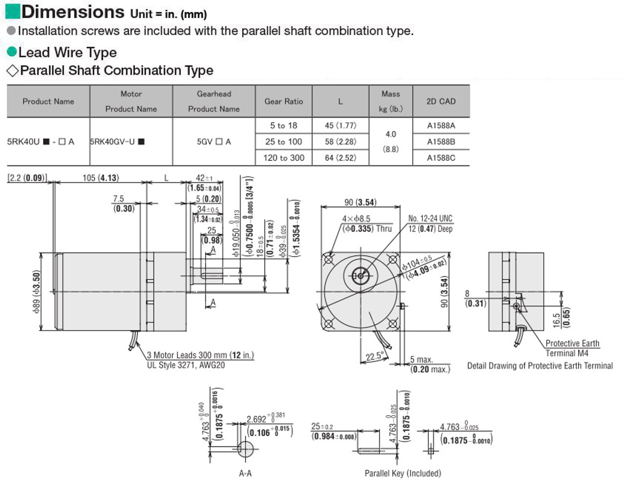 5RK40UA-180A - Dimensions