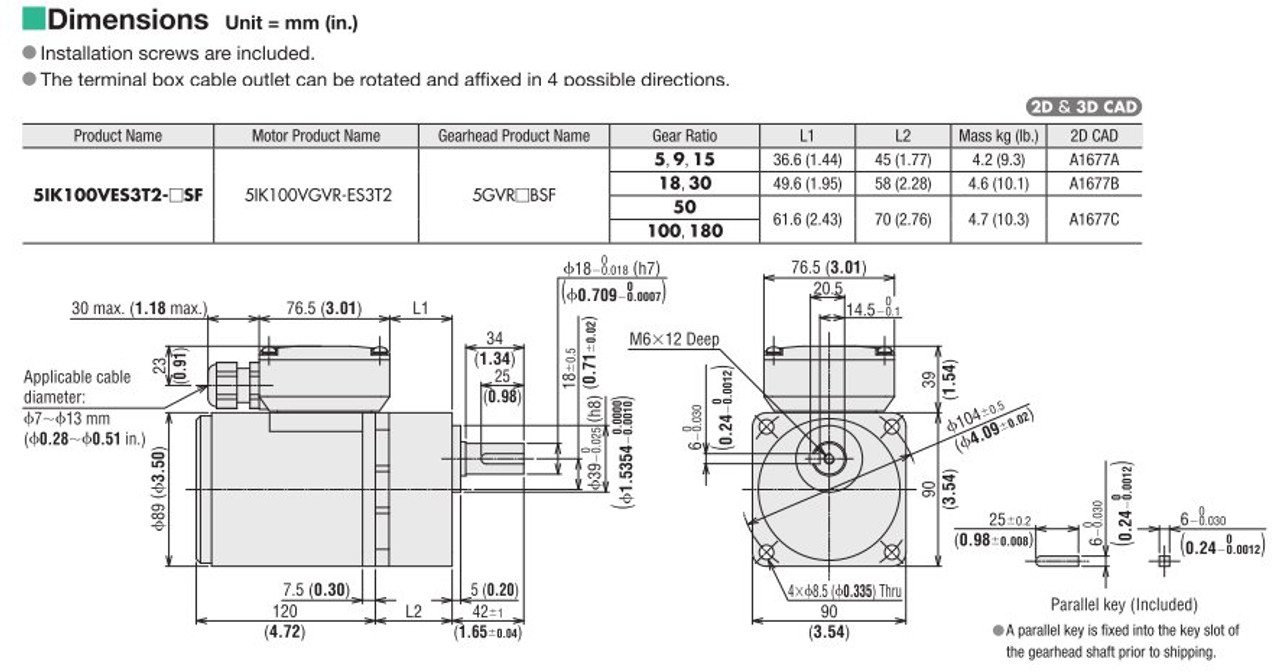 5IK100VES3T2-15SF - Dimensions