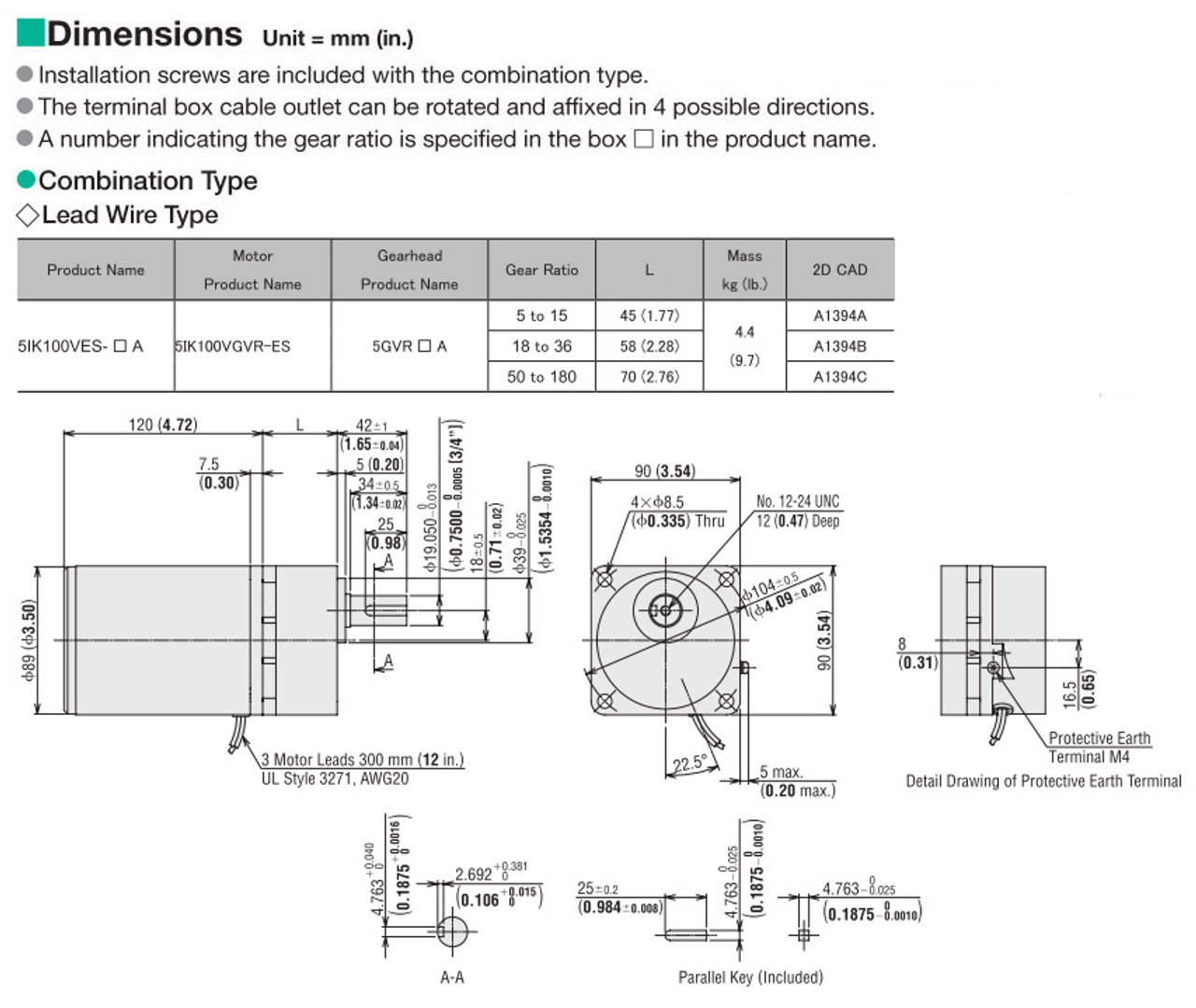 5IK100VES-180A - Dimensions