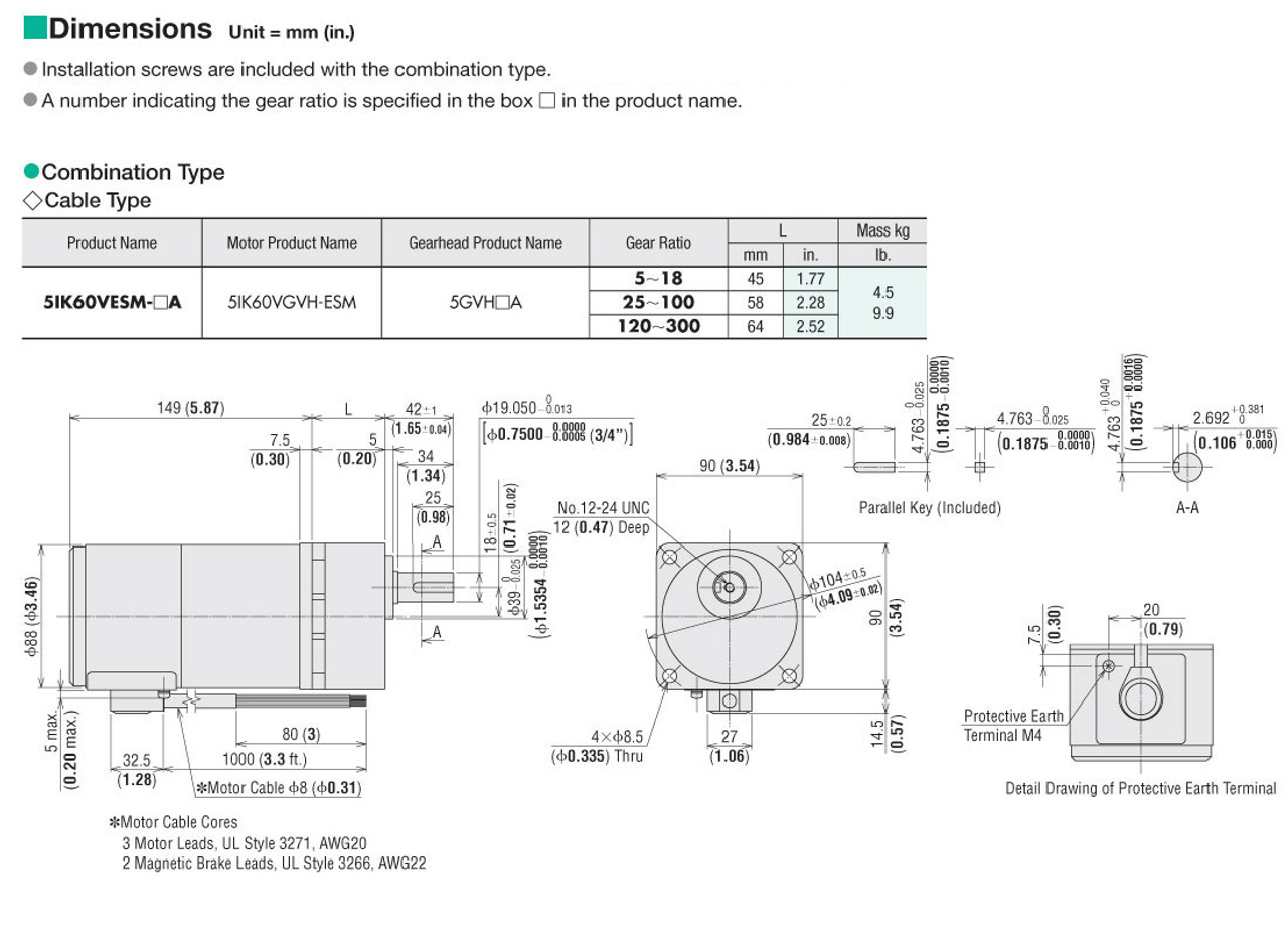 5IK60VESM-18A - Dimensions