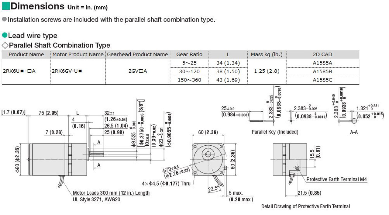 2RK6UA-180A - Dimensions