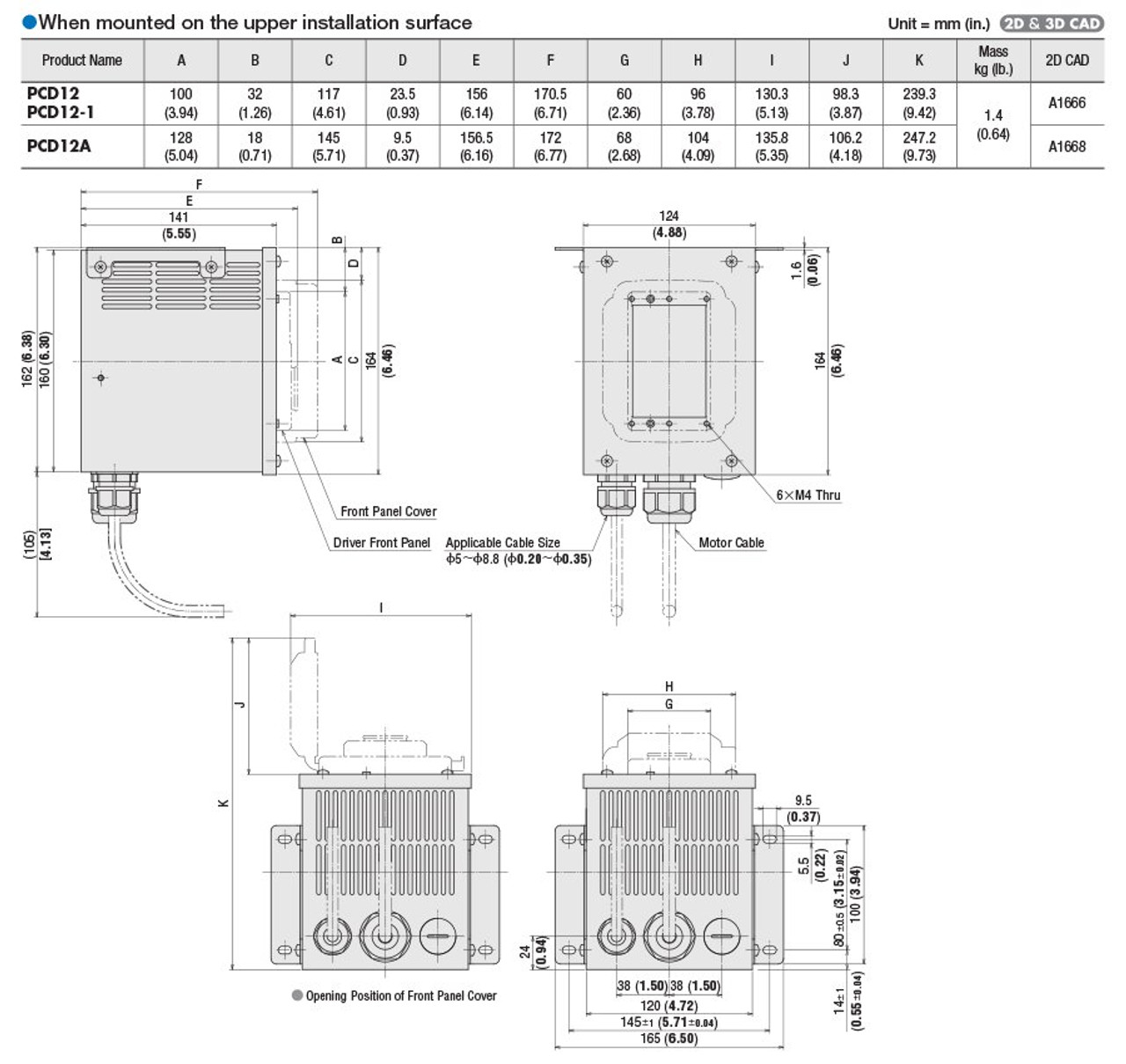 PCD12A - Dimensions