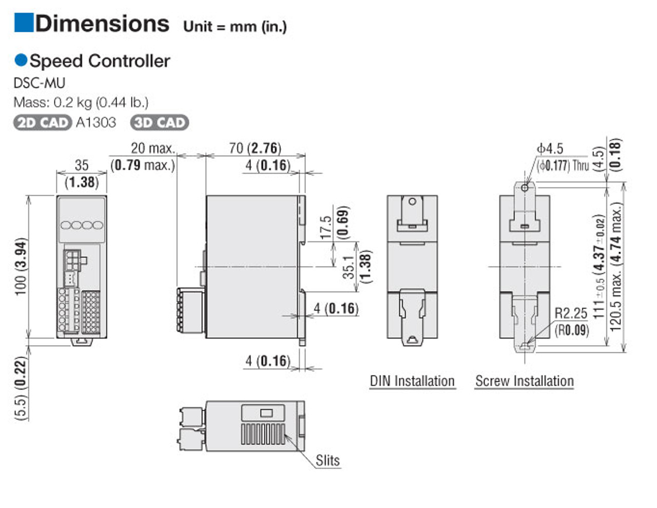 DSC-MU - Dimensions