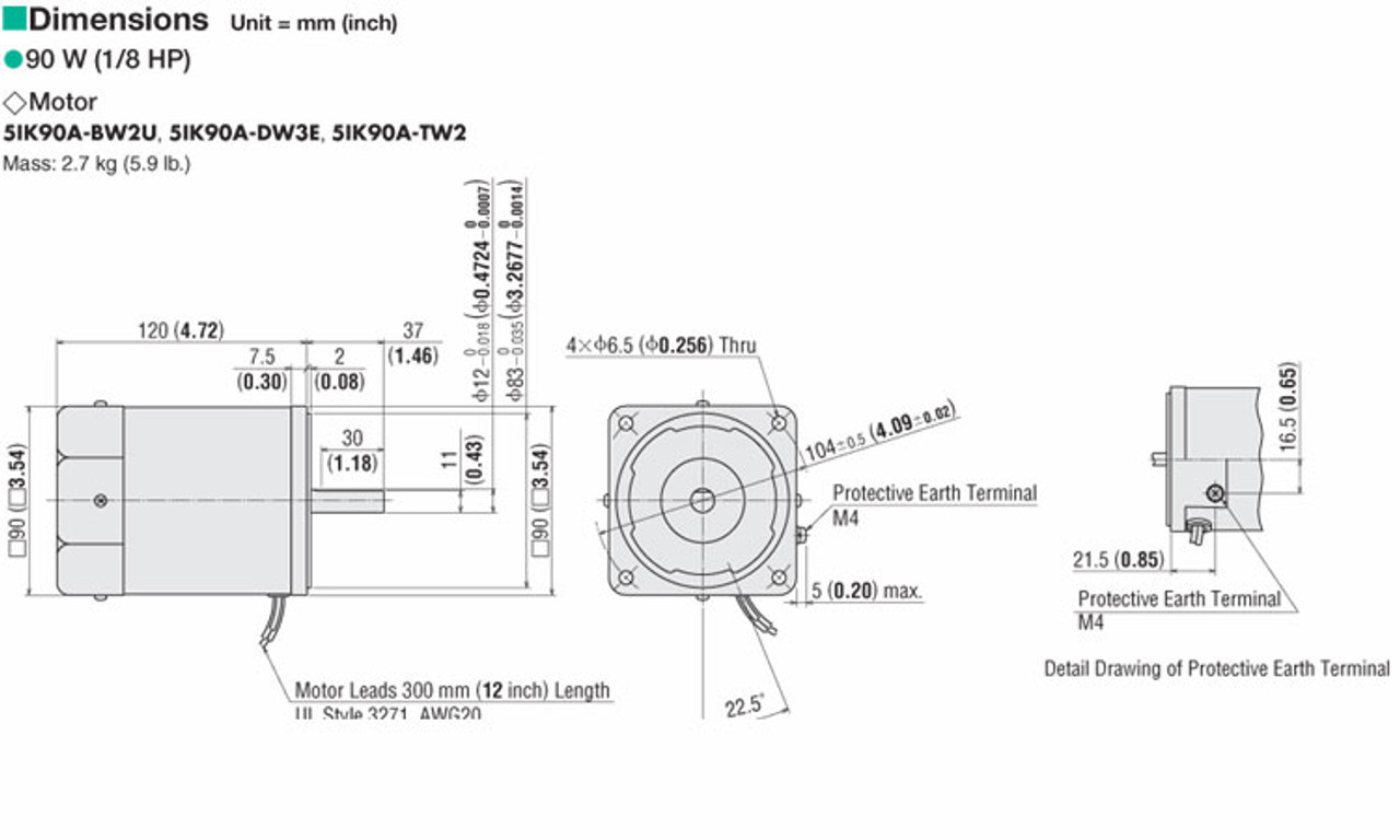 5IK90A-BW2U - Dimensions