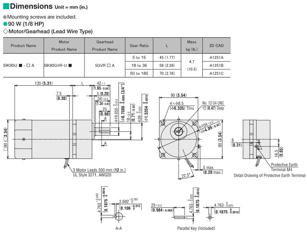 5IK90UC-12.5A - Dimensions