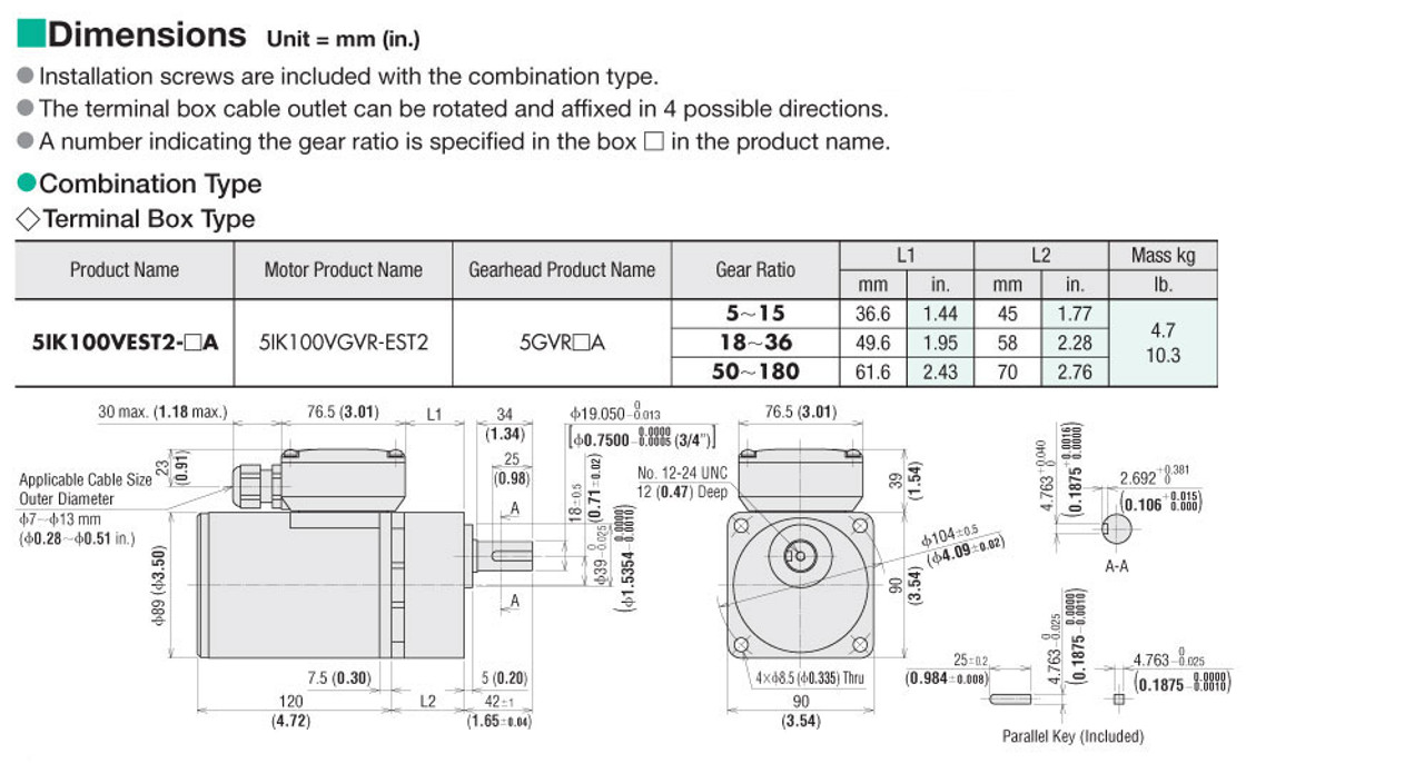 5IK100VEST2-75A - Dimensions