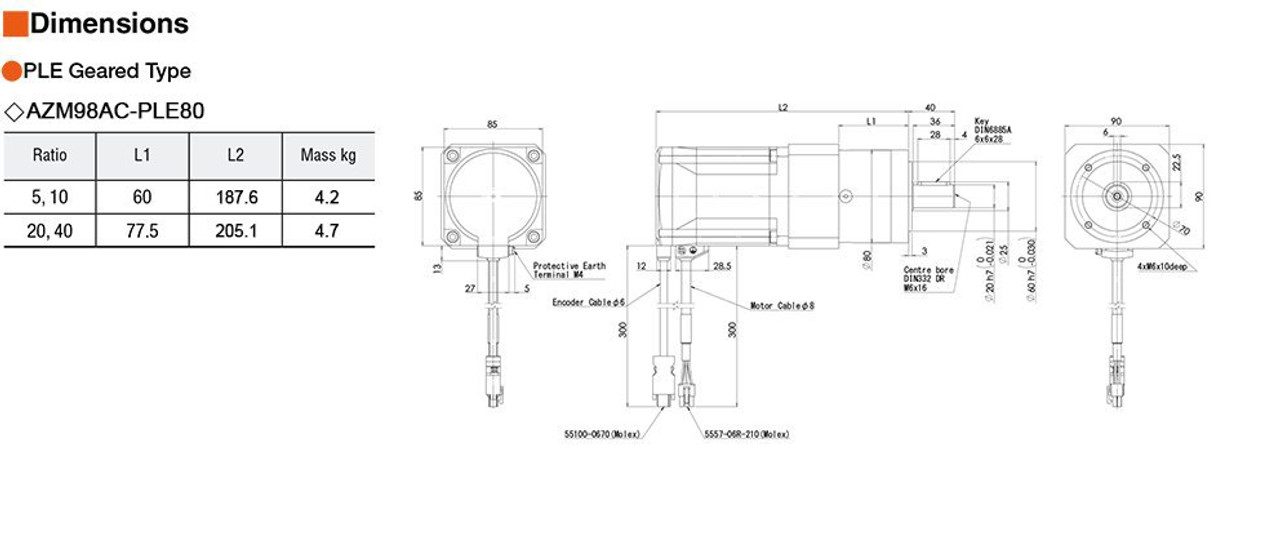 AZM98A0C / PLE080-5A / P00026 - Dimensions