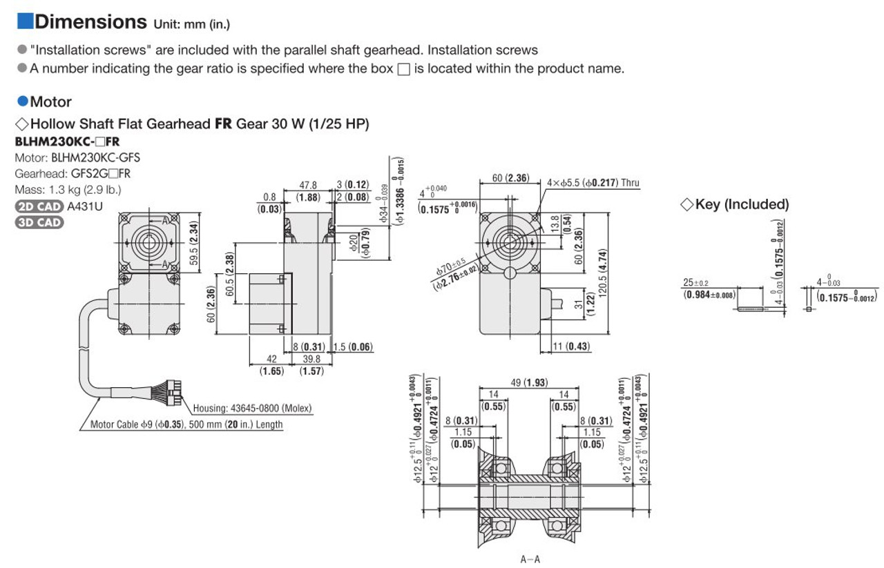 BLHM230KC-100FR - Dimensions