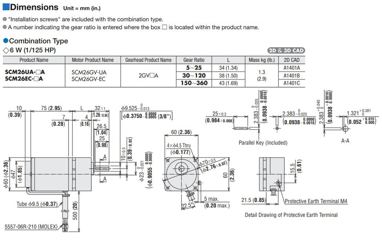 SCM26UA-7.5A - Dimensions