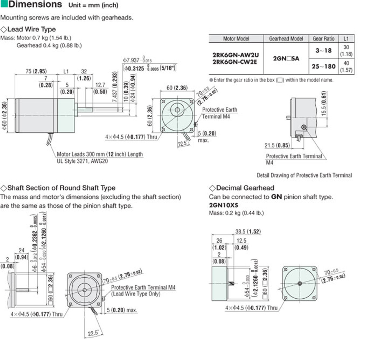 2RK6GN-AW2U / 2GN6SA - Dimensions