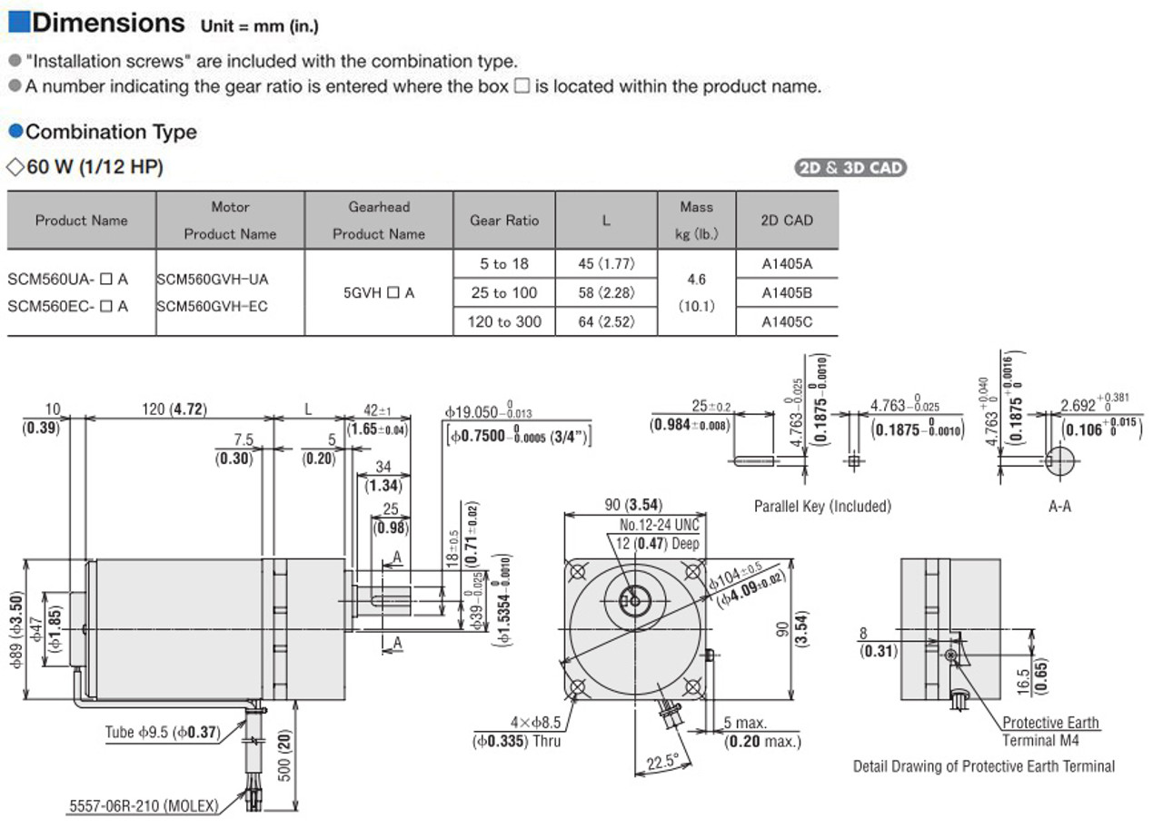 SCM560UA-36A - Dimensions