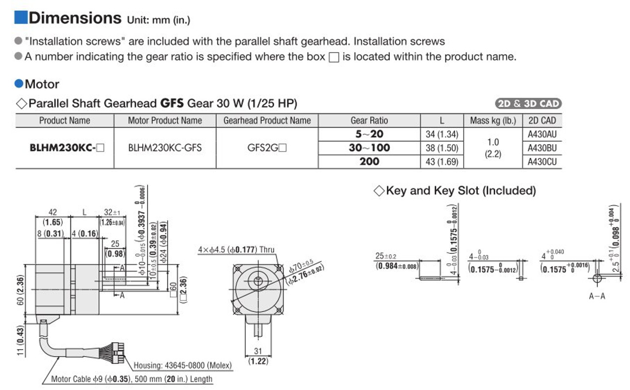 BLHM230KC-30 / BLH2D30-KR - Dimensions