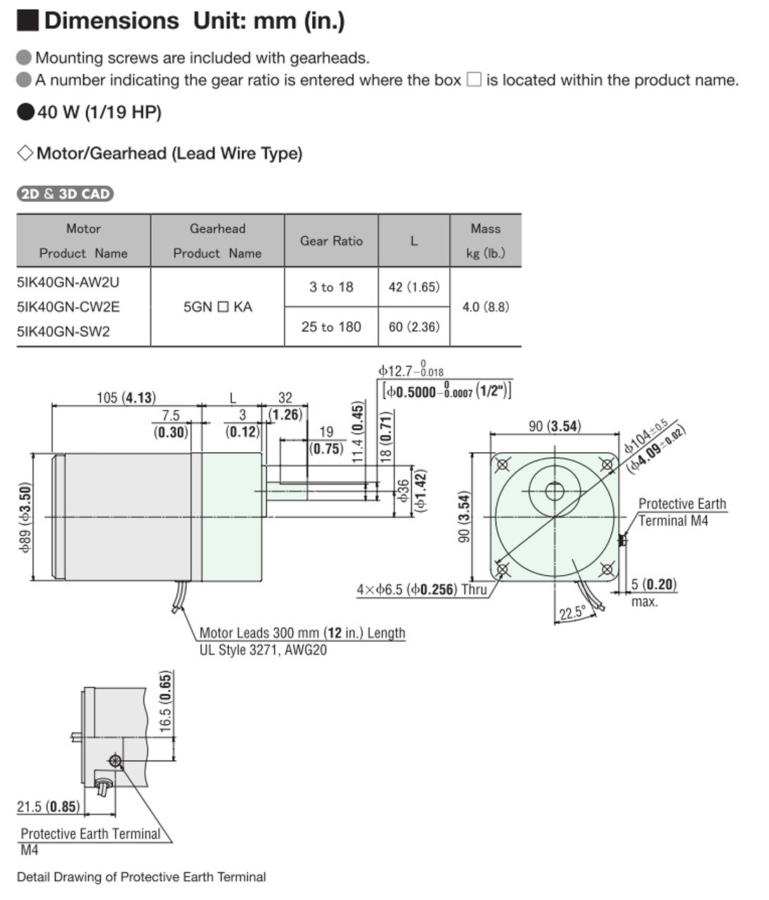 5IK40GN-AW2U / 5GN3.6KA - Dimensions