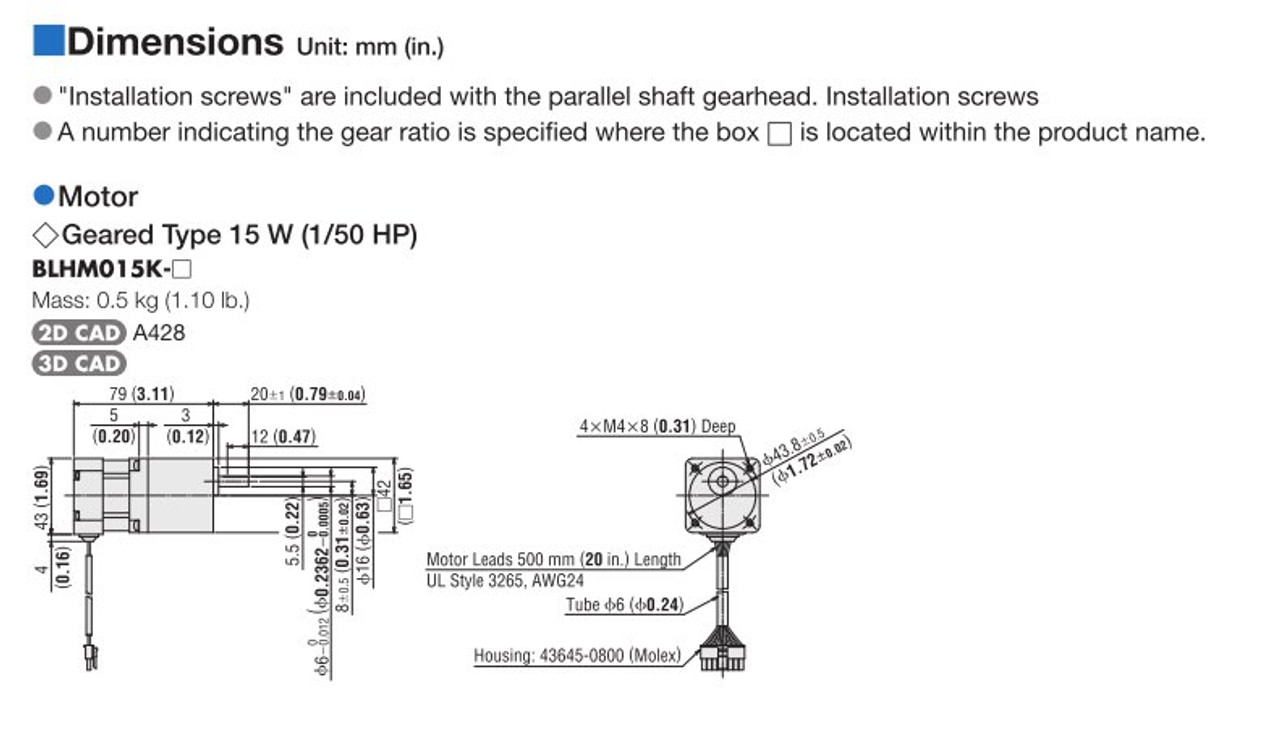 BLHM015K-5 / BLH2D15-KR - Dimensions