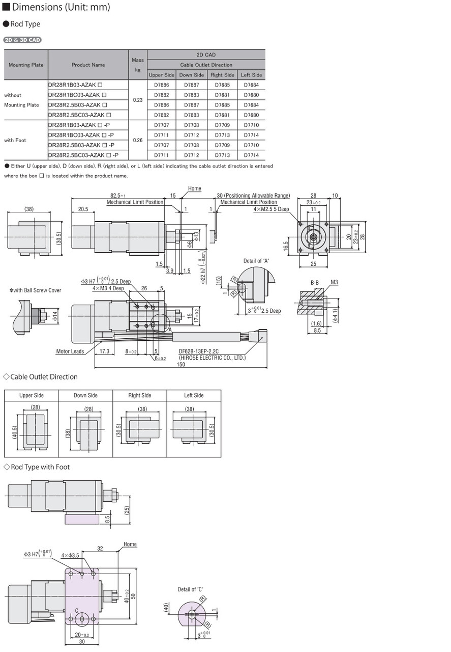 DR28R2.5B03-AZAKL-P - Dimensions