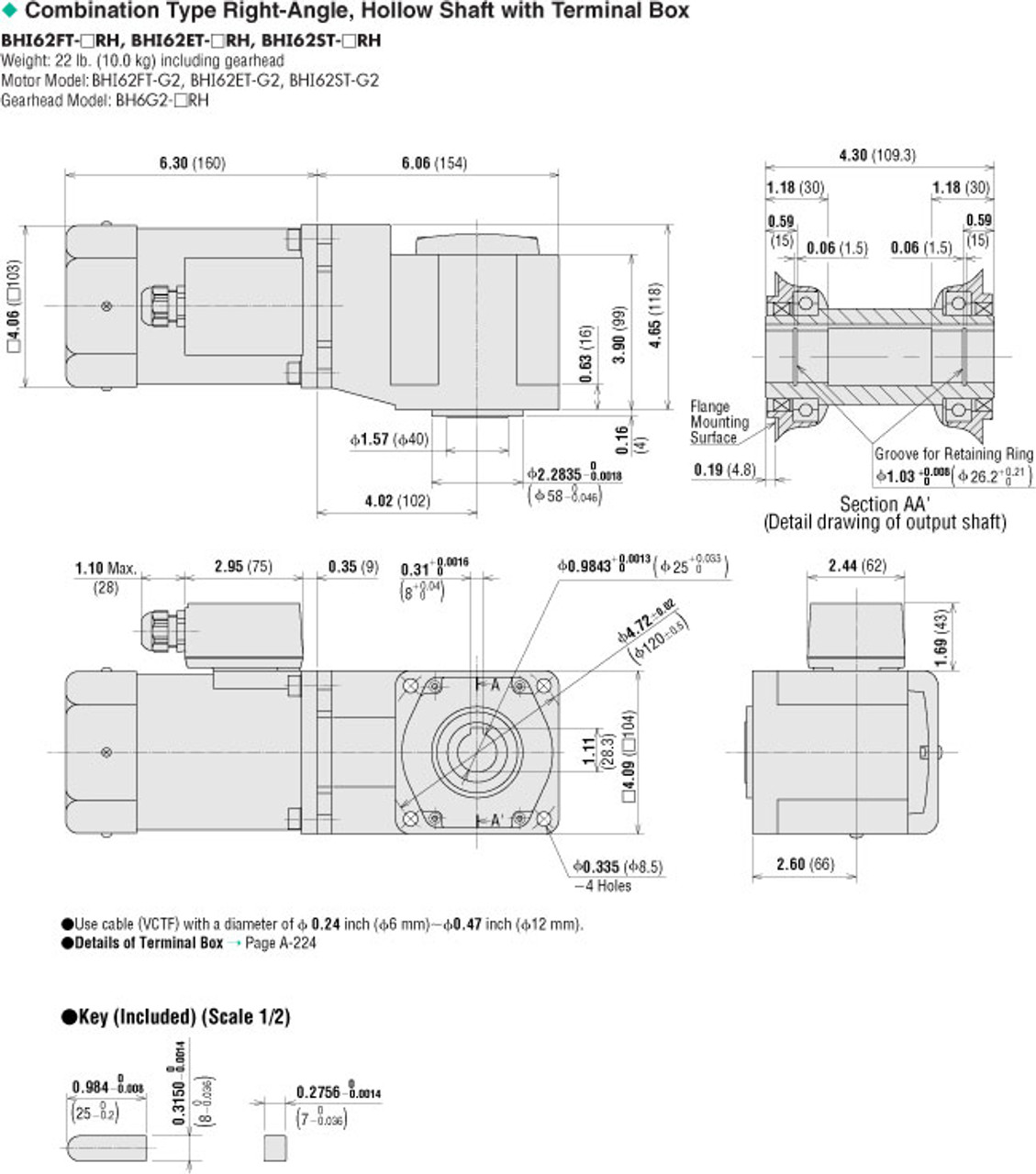 BHI62ET-100RH - Dimensions